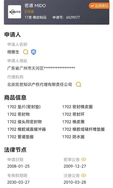 Çin Guangzhou Tianhe Qianjin Midao Oil Seal Firm Sertifikalar